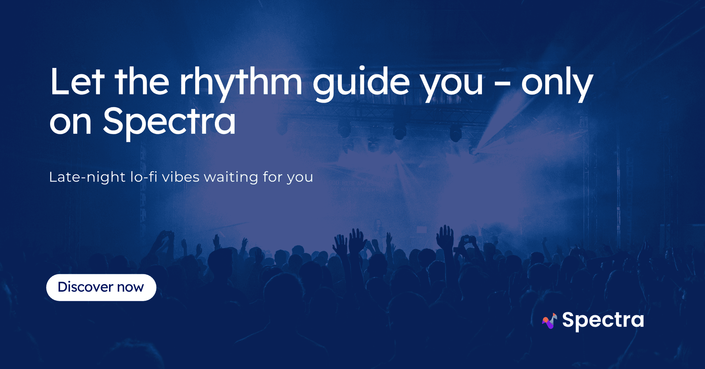Spectra promotional banner featuring headphones and abstract music waves
